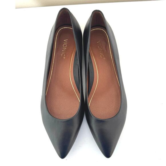 Vionic Women’s Lena Black Leather Pointed Toe Slip One Ballet Flat Shoes Size 7 - Picture 6 of 13